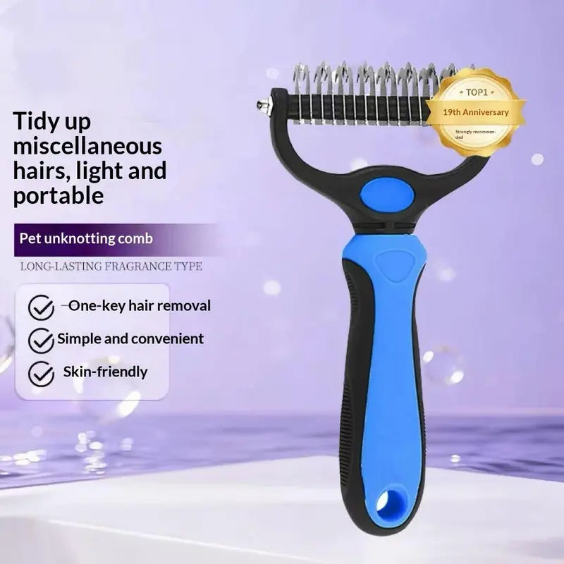 Professional Dematting Undercoat Rake for Long-Haired Dogs and Cats, Double-Sided Grooming Comb for Loose Fur and Light Tangles, Essential Coat Care Tool, Results May Vary by Coat Type