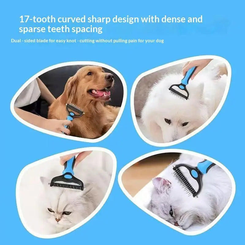 Professional Dematting Undercoat Rake for Long-Haired Dogs and Cats, Double-Sided Grooming Comb for Loose Fur and Light Tangles, Essential Coat Care Tool, Results May Vary by Coat Type