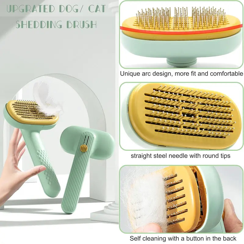 Cat Dod Pin Brush with Release Button - Professional Grooming Brush for Long and Short Haired Dogs and Cats, Self-Cleaning Slicker Brush for Effective Fur Removal, Mat Detangling, and Pet Massage
