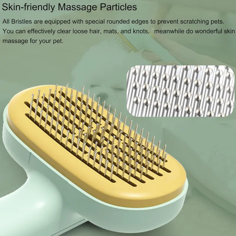 Cat Dod Pin Brush with Release Button - Professional Grooming Brush for Long and Short Haired Dogs and Cats, Self-Cleaning Slicker Brush for Effective Fur Removal, Mat Detangling, and Pet Massage