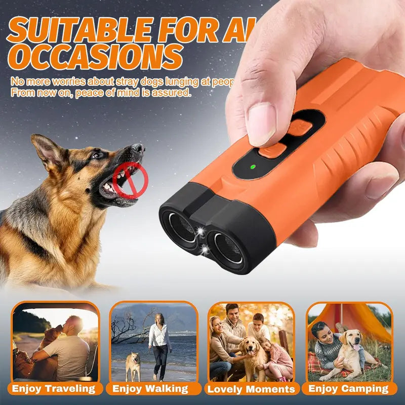 Rechargeable Ultrasonic Dog Bark Deterrent with 30Ft Range and LED Flashlight - Safe, No Shock Training Tool for Small to Large Dogs