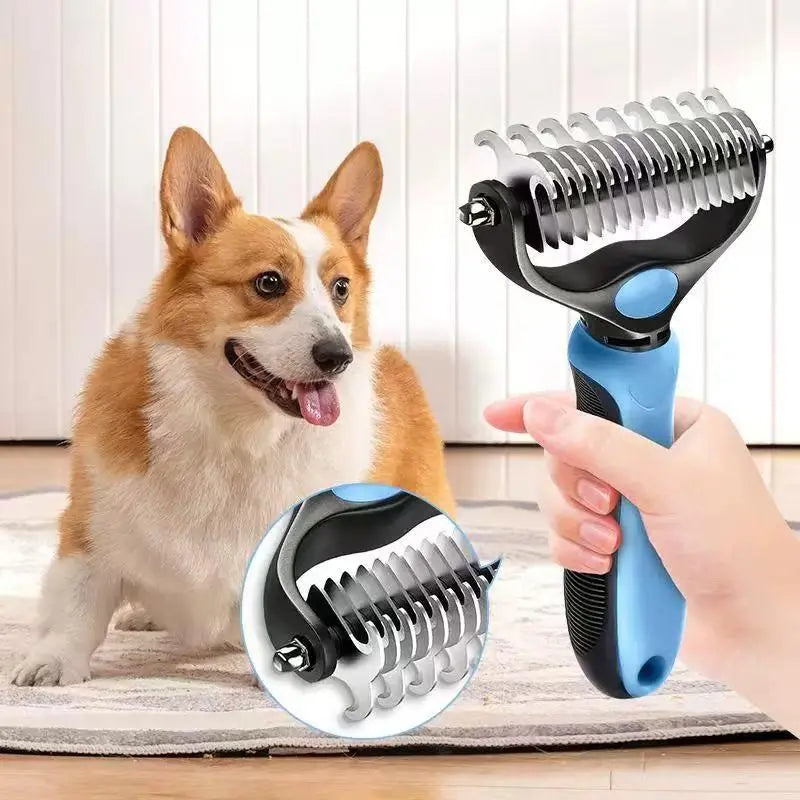 Professional Dematting Undercoat Rake for Long-Haired Dogs and Cats, Double-Sided Grooming Comb for Loose Fur and Light Tangles, Essential Coat Care Tool, Results May Vary by Coat Type