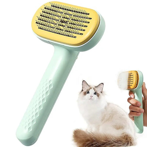 Cat Dod Pin Brush with Release Button - Professional Grooming Brush for Long and Short Haired Dogs and Cats, Self-Cleaning Slicker Brush for Effective Fur Removal, Mat Detangling, and Pet Massage