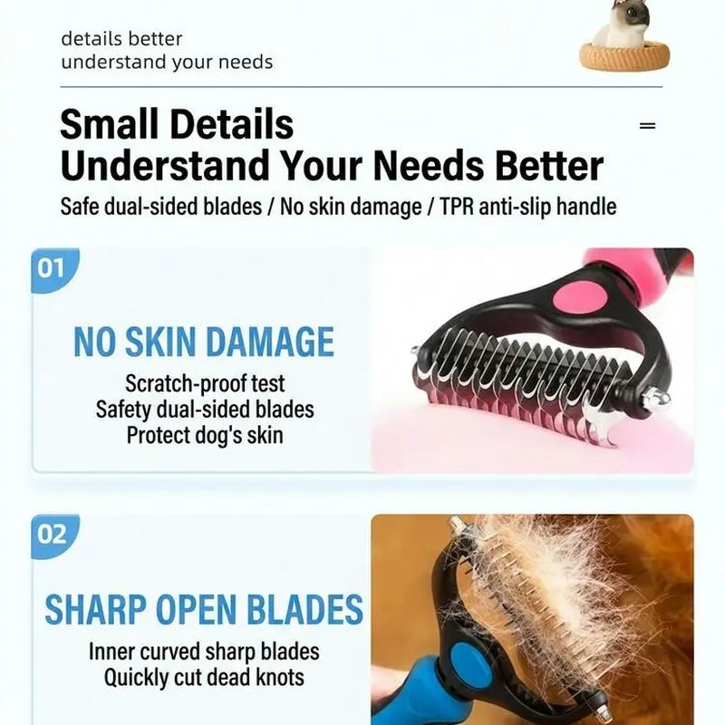 Professional Dematting Undercoat Rake for Long-Haired Dogs and Cats, Double-Sided Grooming Comb for Loose Fur and Light Tangles, Essential Coat Care Tool, Results May Vary by Coat Type