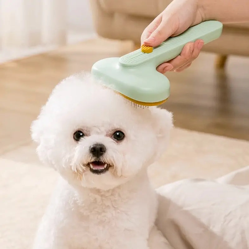 Cat Dod Pin Brush with Release Button - Professional Grooming Brush for Long and Short Haired Dogs and Cats, Self-Cleaning Slicker Brush for Effective Fur Removal, Mat Detangling, and Pet Massage