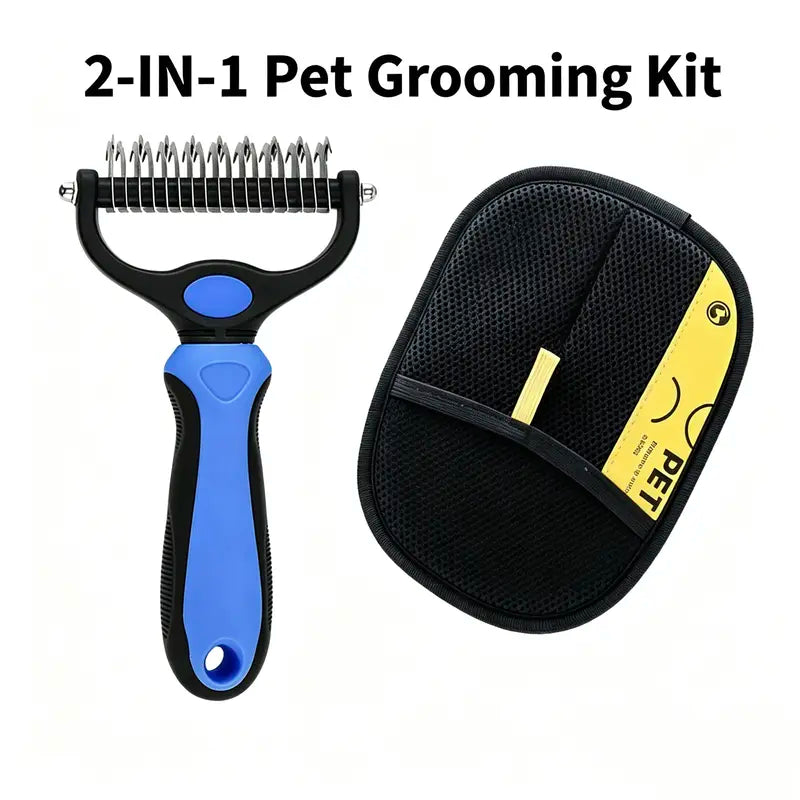 Professional Dematting Undercoat Rake for Long-Haired Dogs and Cats, Double-Sided Grooming Comb for Loose Fur and Light Tangles, Essential Coat Care Tool, Results May Vary by Coat Type